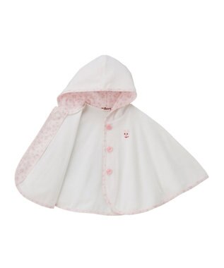MIKI HOUSE HOT BISCUITS 【70-90cm】 パイル素材おでかけポンチョ 白×ピンク