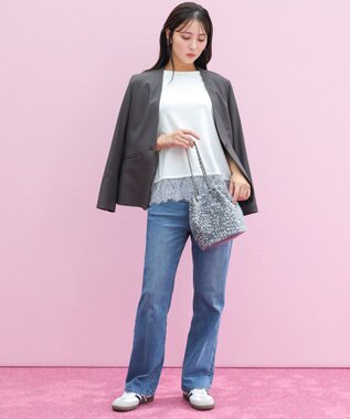 ANY SIS L 裾レース半袖Ｔシャツ オフ