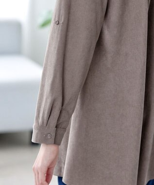 Tiaclasse L 【洗える】コーデュロイシャツチュニックブラウス モカ