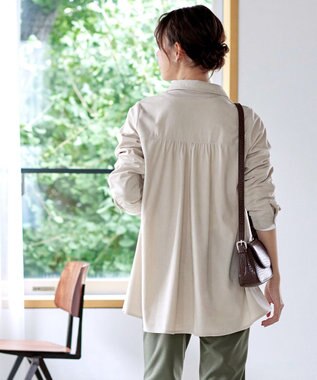 Tiaclasse L 【洗える】コーデュロイシャツチュニックブラウス アイボリー