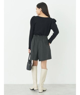 earth music&ecology ハートネック袖パールニットプルオーバー Black