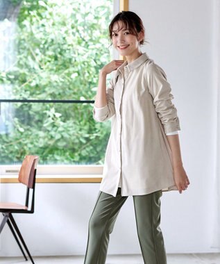 Tiaclasse L 【洗える】コーデュロイシャツチュニックブラウス アイボリー