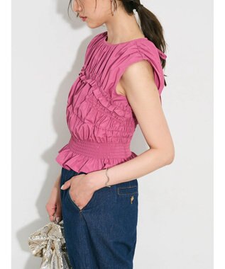 Green Parks シャーリングデザインコルセット風ブラウス Pink