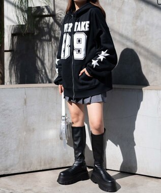 WEGO ナンバリング裏起毛BIGジップパーカー ブラック