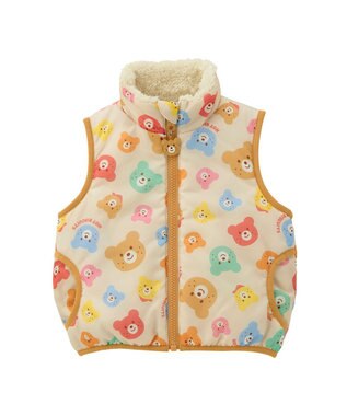 MIKI HOUSE HOT BISCUITS 【80-120cm】 カラフルビーンズ 裏ボアフリース リバーシブル総柄ベスト マルチカラー