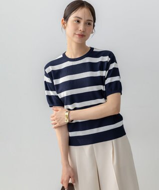 組曲 L カノコニットＴシャツ ネイビーボーダー系1