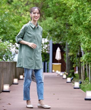 Tiaclasse L 【洗える】コーデュロイシャツチュニックブラウス ミント