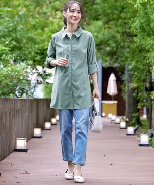 Tiaclasse L 【洗える】コーデュロイシャツチュニックブラウス ミント