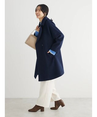 Green Parks ビーバー調テーラードカラーコート Navy