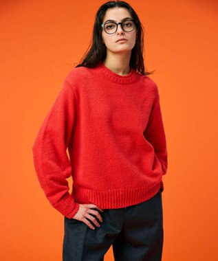 BEIGE， 【洗える】BERTAINA /  配色リンキングクルーネックニット Red Orange×Milk Tea