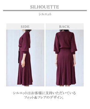 Tiaclasse 【洗える】1枚で着映えするパフ袖プリーツニットワンピース ワイン