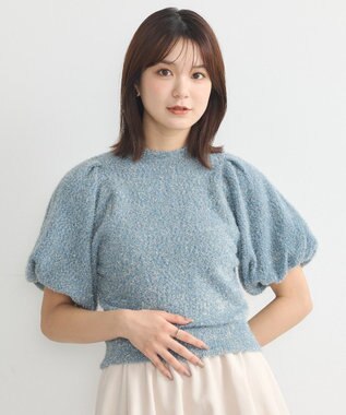 earth music&ecology ボリュームスリーブラメニットプルオーバー Blue