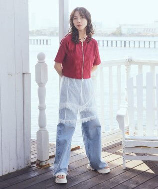 earth music&ecology カットリブＷジップカーディガン Red