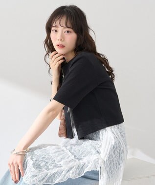 earth music&ecology カットリブＷジップカーディガン Black
