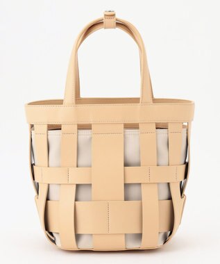 Y'SACCS 【リサイクルレザー】メッシュかごバッグ　small ナチュラル×オフホワイト