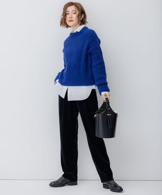 23区 L 【洗える】ベロアスムース ドロスト パンツ ブラック系