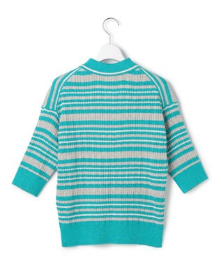 J.PRESS YORK STREET 【WOMEN】コットンボーダー ニットポロシャツ ライトグリーン系1