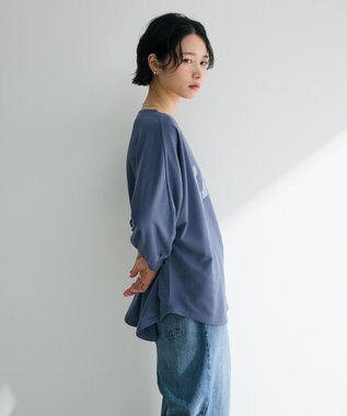 Green Parks ７分袖ミニ裏毛ドルマンロゴプルオーバー Navy