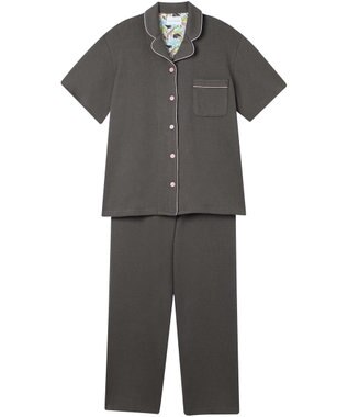 une nana cool 【綿混】ソフトコットンリブ 半袖開襟パジャマ MADE WITH LIBERTY FABRIC アッシュブラウン