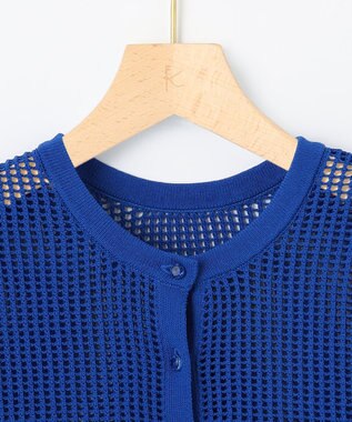 組曲 L 【前後着用可】メッシュ5分袖ニット カーディガン ウルトラマリンブルー系