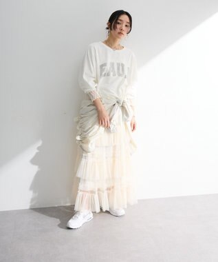 Green Parks ７分袖ミニ裏毛ドルマンロゴプルオーバー Off White