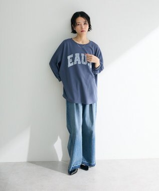 Green Parks ７分袖ミニ裏毛ドルマンロゴプルオーバー Navy