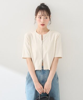 earth music&ecology カットリブＷジップカーディガン Ivory
