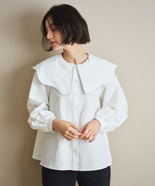 #Newans 【洗濯機可能/シワになりにくい】〈小柄さんにお勧め〉ウェービーカラーブラウス ホワイト