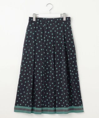 自由区 L 【洗える】ポルカドットプリント スカート ネイビー×ミントグリーン