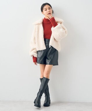 earth music&ecology リバーシブルフェイクムートンショートブルゾン アイボリー