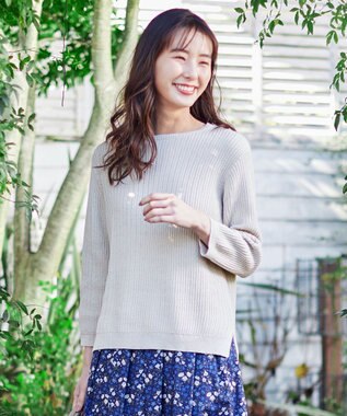 J.PRESS LADIES L 【洗える】コットン地柄 ニット ベージュ