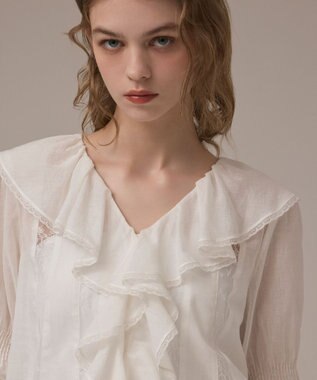 GRACE CONTINENTAL コットンフリルカラーブラウス ホワイト