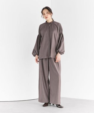 #Newans 【洗濯機可/しわになりにくい】シャーリングネック ボリュームスリーブブラウス モカブラウン