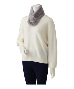 MOONBAT 【洗える】ふわもこマフラー ミニうさしっぽ グレー