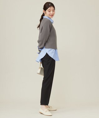 ANY SIS 【BAILA12月号掲載・貴島明日香さんコラボ】ニットレイヤード シャツ ツインセット チャコール×ブルー