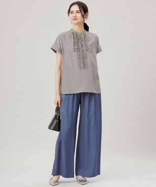 自由区 【洗える】ソフトリネンフリルディティール ブラウス グレー