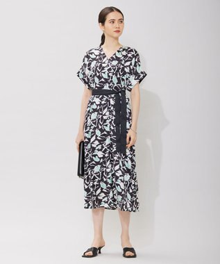 ICB 【洗える】 ウォーターフラワープリント ワンピース チャコール系柄