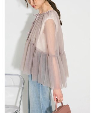 Green Parks リボンチュールデザインブラウス Pink Beige