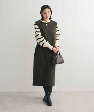 Green Parks 圧縮ポンチ合皮パイピングジャンスカ Dark Green