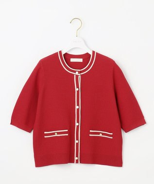 ANY SIS 【UVカット・洗える】リンクスバイカラー カーディガン レッド×ライトベージュ