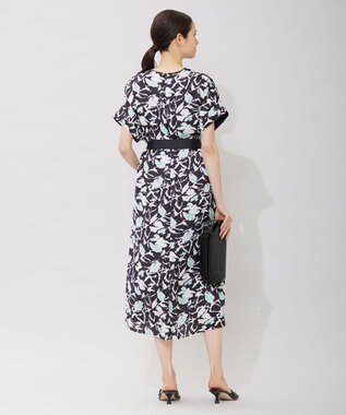 ICB 【洗える】 ウォーターフラワープリント ワンピース チャコール系柄