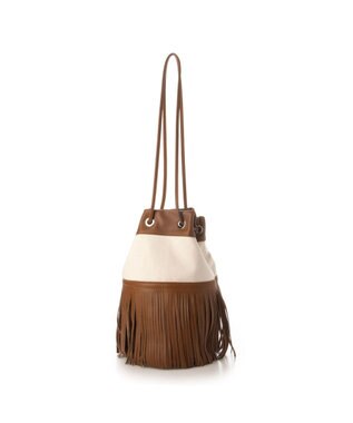 INTER-CHAUSSURES 【MARCO MASI】レザーフリンジ巾着バッグ キャメルコンビ