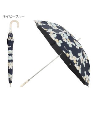 MOONBAT 【軽量】PAUL & JOE 晴雨兼用日傘 長傘 総柄クリザンテーム 一級遮光 遮熱 UV ネイビーブルー