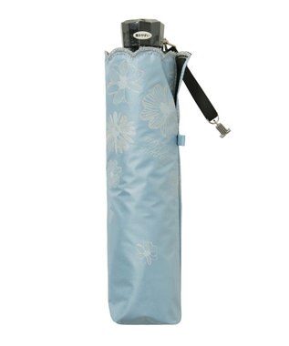MOONBAT 【遮光率100％/遮熱/UV】LANVIN en Bleu (ランバン オン ブルー)晴雨兼用日傘 フラワーグリッター シルバースカラ刺繍 花柄 折りたたみ傘 簡単開閉 ターコイズブルー