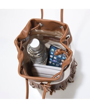 INTER-CHAUSSURES 【MARCO MASI】レザーフリンジ巾着バッグ キャメルコンビ