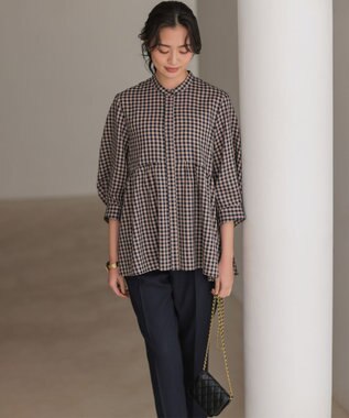 組曲 ニューリヨセルシャーティングペプラム ブラウス ベージュギンガム系3