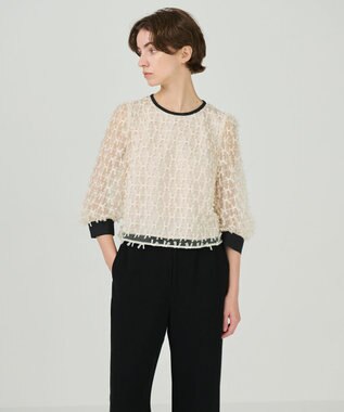 GRACE CONTINENTAL チュールリボン刺繍トップ ベージュ