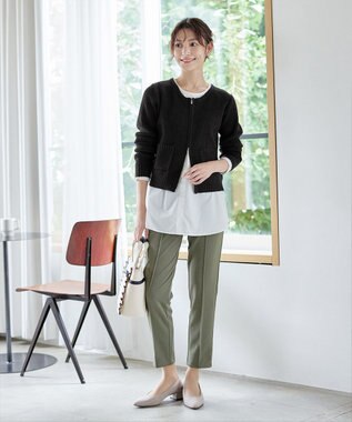 Tiaclasse L 【洗える】ダブルジップリブ編みカーディガン ブラック