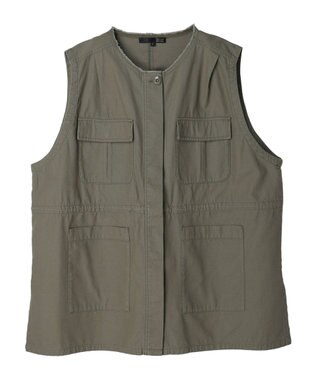 Green Parks ・ＳＵＧＡＲ　ＳＰＯＯＮ　ノーカラーミリタリーベスト Khaki