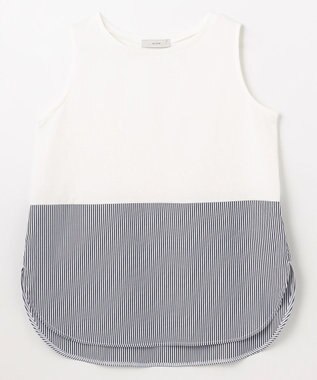 ANY L 【洗濯機可】ラウンドヘムコンビインナー オフ×ストライプ